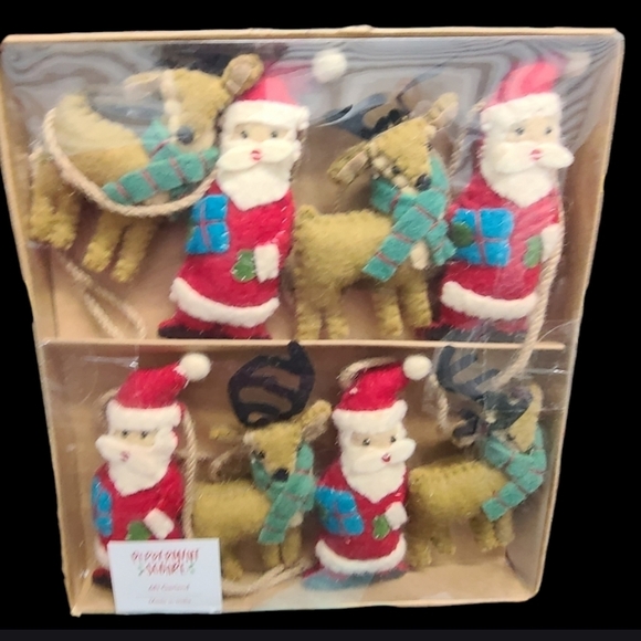 SANTA & Reindeer 6' Felt Stitch Vintage Farm House Garland New - Picture 1 of 4